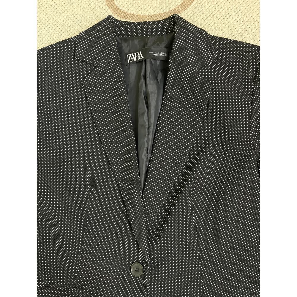 ZARA Woman’s Textured Weave Suit Jacket Blazer, Black/White polka dot, Size 4 - Picture 7 of 13